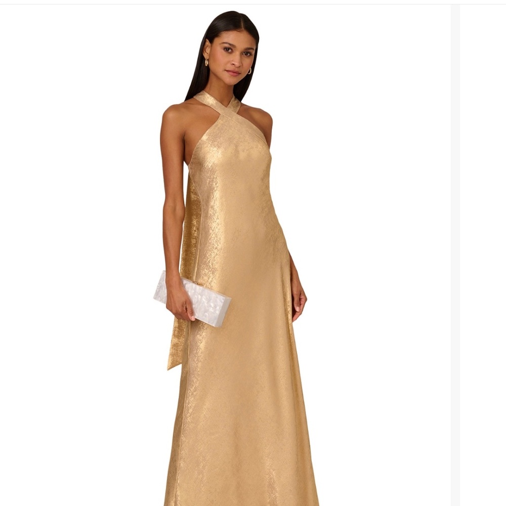 Adrianna Papell Folied-Chiffon Halter Gown